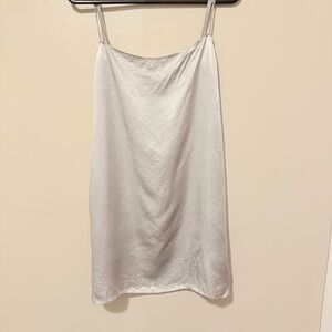 Babaton Silky Silver Slip Dress with Spaghetti Straps